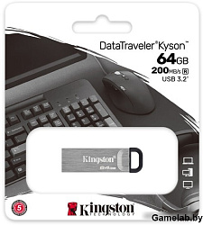 Флеш Диск Kingston 64Gb DataTraveler Kyson DTKN/64GB USB3.1 серебристый/черный