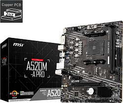 MB MSI A520M-A PRO Soc-AM4 (A520) 1xPCI-Ex16 1xPCI-Ex1  1xUltra M.2 2xDDR4 4600Mhz DVI+HDMI mATX RTL