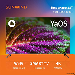 Телевизор LED SunWind 55" SUN-LED55XU401 Яндекс.ТВ Frameless черный 4K Ultra HD 60Hz DVB-T DVB-T2 DV