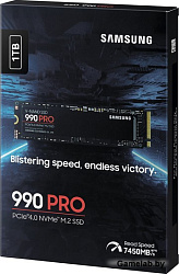 SSD SAMSUNG 990 PRO 1Тб M.2 PCIe Gen4 NVMe MLC Скорость записи 6900 Мб/сек. Скорость чтения 7450 Мб/