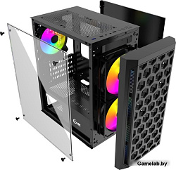 Корпус Powercase Mistral Micro T3B, Tempered Glass, Mesh, 2x 140mm + 1х 120mm 5-color fan, чёрный, m