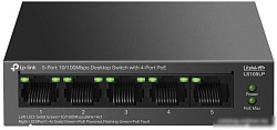 TP-Link LS105LP, Настольный коммутатор с 5 портами 10/100 Мбит/с (4 порта PoE), 802.3af, бюджет PoE 