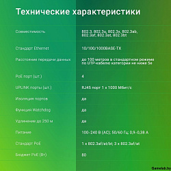 Коммутатор Digma DSP204G-1G-T80 (L2) 5x1Гбит/с 4PoE 4PoE+ 1PoE++ 80W неуправляемый