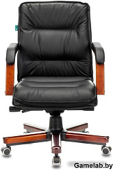 Кресло руководителя Бюрократ T-9927WALNUT-LOW черный кожа низк.спин. крестовина металл/дерево