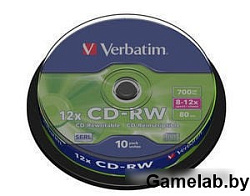 Диск CD-RW Verbatim 700Mb 10x Cake Box (10шт) (43480)43480