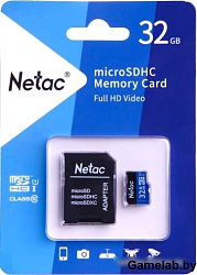 Флеш карта microSDXC 32Gb Class10 Netac NT02P500STN-032G-R P500 + adapter