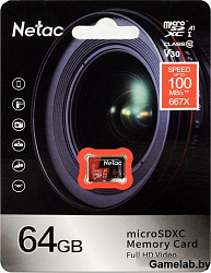 Netac P500 Extreme 64GB Pro MicroSDXC V30/A1/C10 up to 100MB/s, retail pack card only