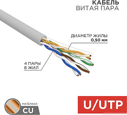 Кабель информационный Rexant 01-0069 кат.5E U/UTP 4X2X24AWG LSZH внутренний 305м серый