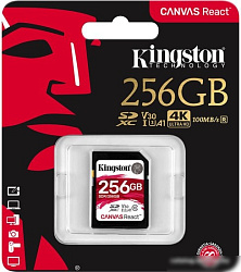 Флеш карта SDHC 256Gb Class10 Kingston <SDR/256GB> , Canvas React 100R/70W CL10 UHS-I U3 V30 A1