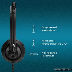 Наушники с микрофоном Оклик HS-M500 черный 1.8м накладные оголовье (1900379)