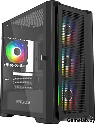 Корпус Powercase Alisio Micro X4B V2, Tempered Glass, 4х 120mm ARGB fans, ARGB HUB, чёрный, mATX  (C