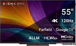 Телевизор LED Digma Pro 55" UHD 55C Google TV Frameless черный/черный 4K Ultra HD 120Hz HSR DVB-T DV