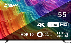 Телевизор LED Digma 55" DM-LED55UBB33 Яндекс.ТВ Frameless черный 4K Ultra HD 60Hz DVB-T DVB-T2 DVB-C