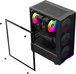 Корпус XASTRA  A301 4FRGB  Black ATX/Mesh/ tempered glass / 4x 120mm FC120-FRGB fans/ A301-BK-FC120F