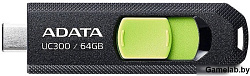 Флеш Диск A-Data 64Gb Type-C UC300 ACHO-UC300-64G-RBK/GN USB3.2 черный/зеленый