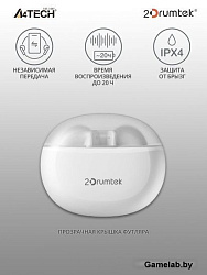 Гарнитура вкладыши A4Tech 2Drumtek B20 TWS белый беспроводные bluetooth в ушной раковине (B20 GRAYIS