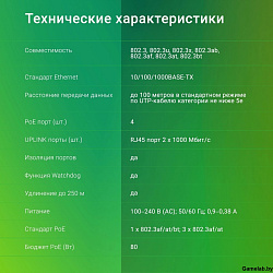 Коммутатор Digma DSP204G-2G-T80 (L2) 6x1Гбит/с 4PoE 4PoE+ 1PoE++ 80W неуправляемый
