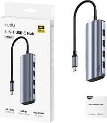 Концентратор USB-C Cudy UH500, 1 USB-C 3.0, 1x 4K@30Hz HDMI Port, 1x 100W USB-C port for PD Charging