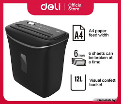 Шредер Deli E9945 черный (секр.P-4) фрагменты 6лист. 12лтр. скобы пл.карты