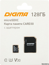 Флеш карта microSDXC 128Gb Class10 Digma CARD30 + adapter