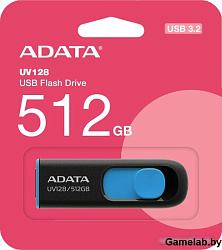 Флеш Диск A-Data 512GB DashDrive UV128 AUV128-512G-RBE USB3.0 черный/синий