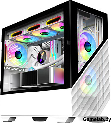 Корпус 1STPLAYER DK D7 White / mATX / 3x120mm LED fans / D7-WH-3F1-W