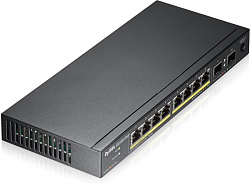 Коммутатор PoE+ Zyxel GS1100-10HP, 8xGE PoE+, 2xSFP, настольный, бесшумный, бюджет PoE 130 Вт, Kensi