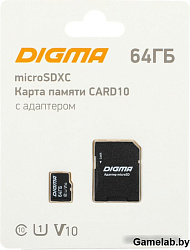 Флеш карта microSDXC 64Gb Class10 Digma CARD10 + adapter
