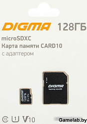 Флеш карта microSDXC 128Gb Class10 Digma CARD10 + adapter