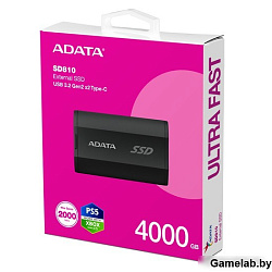 Внешний накопитель SSD ADATA 4Tb SD810 USB Type-C (2000/2000 Mb/s) metal case black (SD810-4000G-CBK
