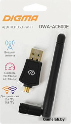 Сетевой адаптер WiFi Digma DWA-AC600E AC600 USB 2.0 (ант.внеш.съем) 1ант. (упак.:1шт)
