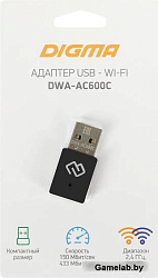 Сетевой адаптер WiFi Digma DWA-AC600C AC600 USB 2.0 (ант.внутр.) 1ант. (упак.:1шт)