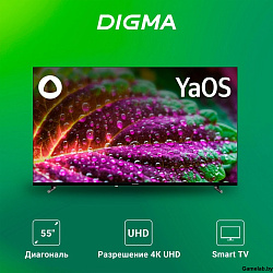Телевизор LED Digma 55" DM-LED55UBB33 Яндекс.ТВ Frameless черный 4K Ultra HD 60Hz DVB-T DVB-T2 DVB-C