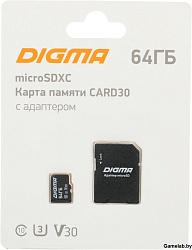 Флеш карта microSDXC 64Gb Class10 Digma CARD30 + adapter