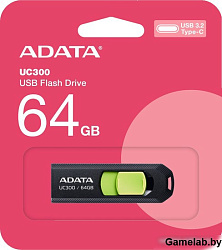 Флеш Диск A-Data 64Gb Type-C UC300 ACHO-UC300-64G-RBK/GN USB3.2 черный/зеленый
