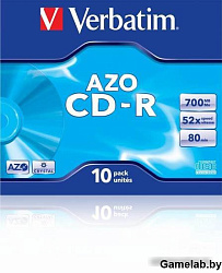 Диск CD-R Verbatim 700Mb 52x Jewel case (10шт) (43327)