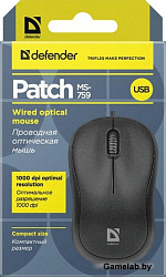 Мышь Defender Patch MS-759 Black USB проводная, оптическая, 1000 dpi, 2 кнопки + колесо