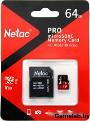 Флеш карта microSDXC 64Gb Class10 Netac NT02P500PRO-064G-R P500 Extreme Pro + adapter