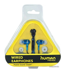 Наушники-вкладыши Human Friends Zipper Blue, молния, корпус металл, динамик 10 мм, 32 Ом, провод 120