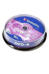 Диск DVD+R Verbatim 4.7Gb 16x Cake Box (10шт) (43498)43498