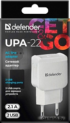 Сетевой адаптер Defender UPA-22 белый, 2xUSB, 2.1А