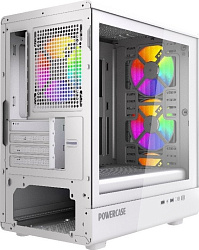 Корпус Powercase Mistral Micro C4W ARGB, Tempered Glass, 4x 120mm ARGB PWM Fan, белый, mATX  (CMMCW-