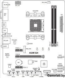 Материнская плата Gigabyte A520M S2H Soc-AM4 AMD A520 2xDDR4 mATX AC`97 8ch(7.1) GbLAN RAID+VGA+DVI+