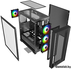 Корпус Powercase ByteFlow Black, Tempered Glass, 4x 120mm ARGB fans, ARGB HUB, чёрный, ATX  (CBFB-A4