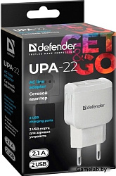 Сетевой адаптер Defender UPA-22 белый, 2xUSB, 2.1А