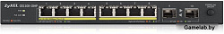 Коммутатор PoE+ Zyxel GS1100-10HP, 8xGE PoE+, 2xSFP, настольный, бесшумный, бюджет PoE 130 Вт, Kensi