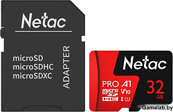 Флеш карта microSDHC 32Gb Class10 Netac NT02P500PRO-032G-R P500 Extreme Pro + adapter