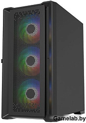 Корпус Powercase ByteFlow Micro Black, Tempered Glass, 4х 120mm ARGB fans, ARGB HUB, чёрный, mATX  (