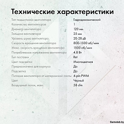 Вентилятор GMNG GG-CF120ARGB1-PWMBK ARGB 120x120x25mm черный 4-pin 20-28dB 130gr Ret