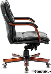 Кресло руководителя Бюрократ T-9927WALNUT-LOW черный кожа низк.спин. крестовина металл/дерево